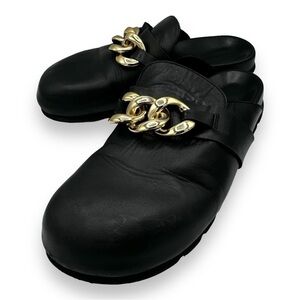 Alohas Fireplace Chain Leather Clogs Flats, Black, Size 39 EUR/8.5 US